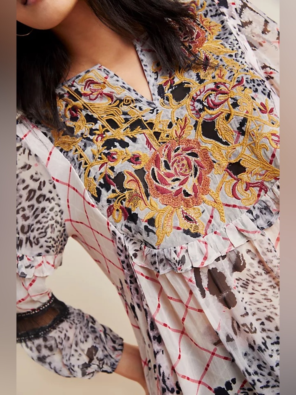 Anthropologie Mathilda Top Size M 100% Viscose Floral Embroidered Boho Peasant - Picture 2 of 11